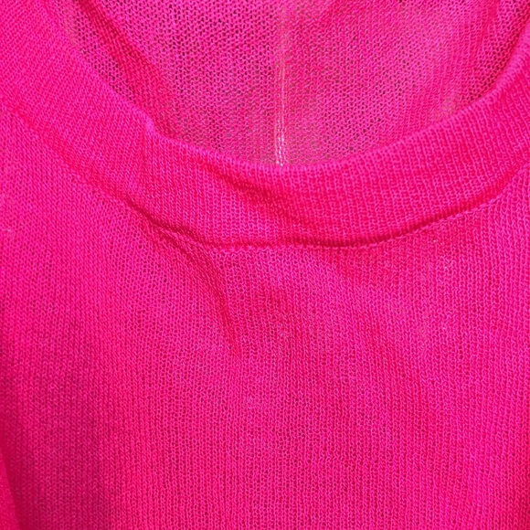T Tahari hot pink knit Crewneck cap short sleeve knot on bottom S - Picture 9 of 9